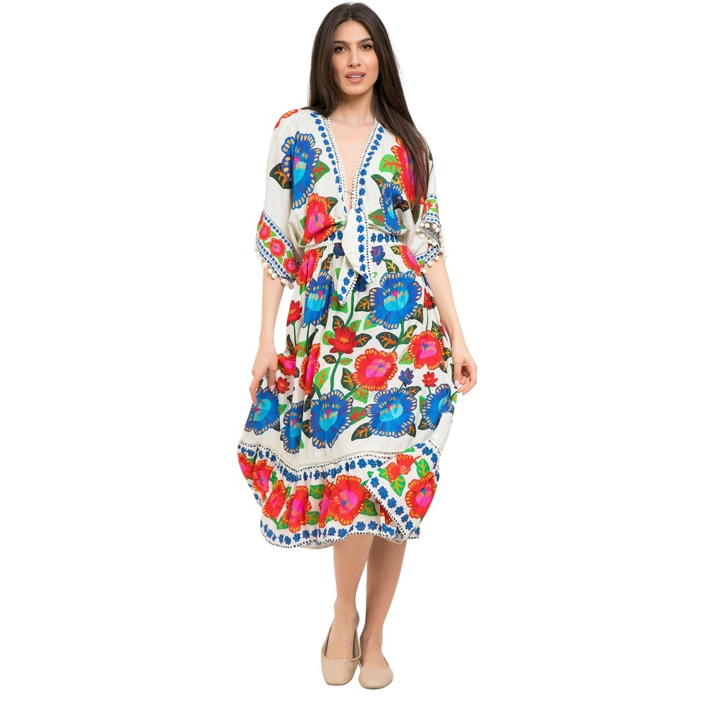 FARM Rio Brazil Women's Vestido Cropped Doce Flor Floral Midi Dress Size S NWT